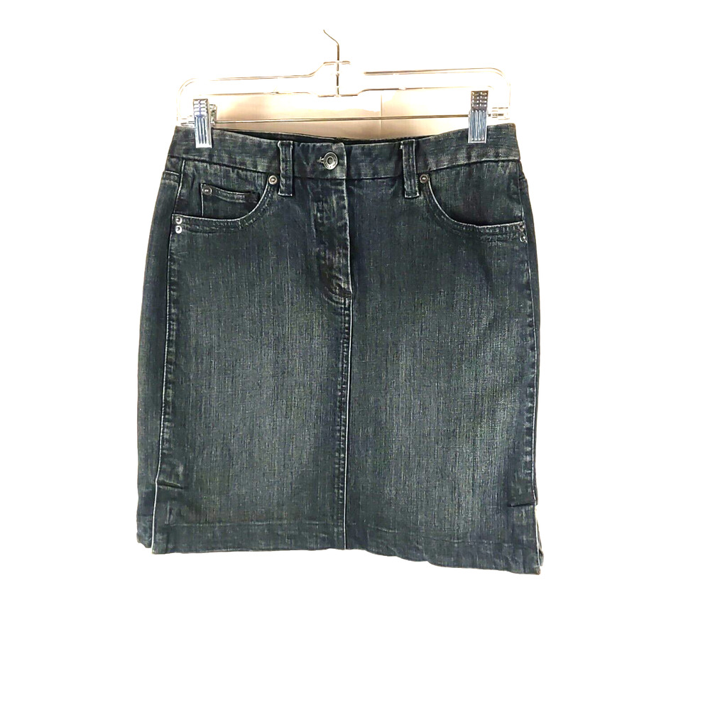 Talbot Petite Stretch Women's Blue Jean Faded Black Denim Skirt Size 4 - Picture 6 of 6